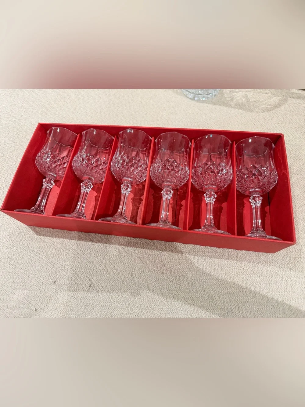 NIB 6 Cristal D'Aques Longchamp Crystal 25CL Wine Water Goblet Glass